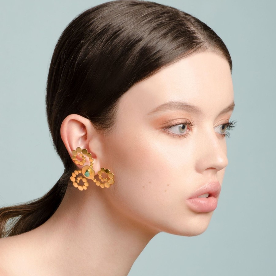 Women TAO BY VANESSA ARCILA Earrings | Eva Raw Emerald Bronze & 24K Gold Plated Snail 2 In 1 Earrings