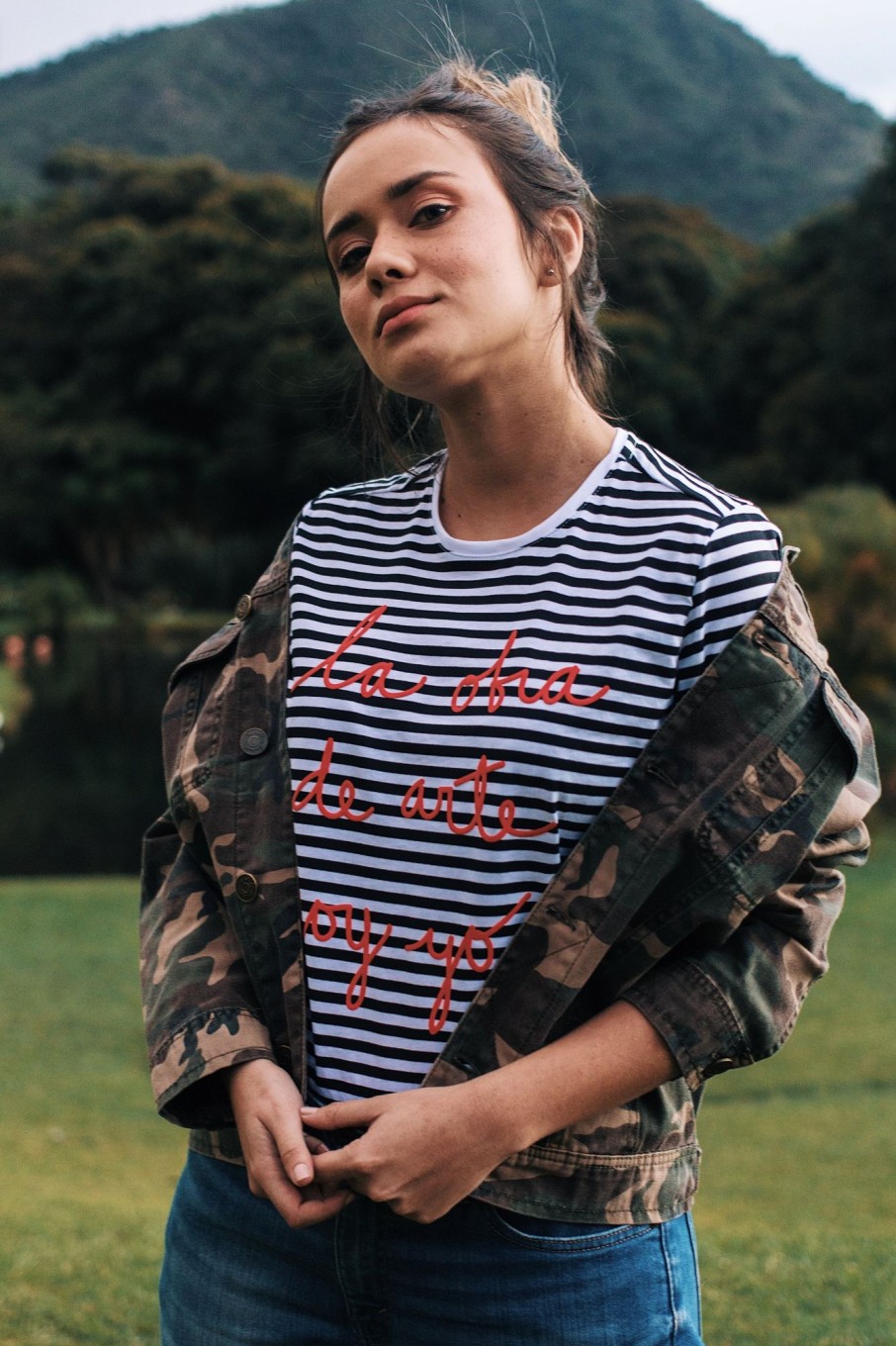 Women LA OBRA DE ARTE SOY YO Tops | Stripped T-Shirt With Red Letters