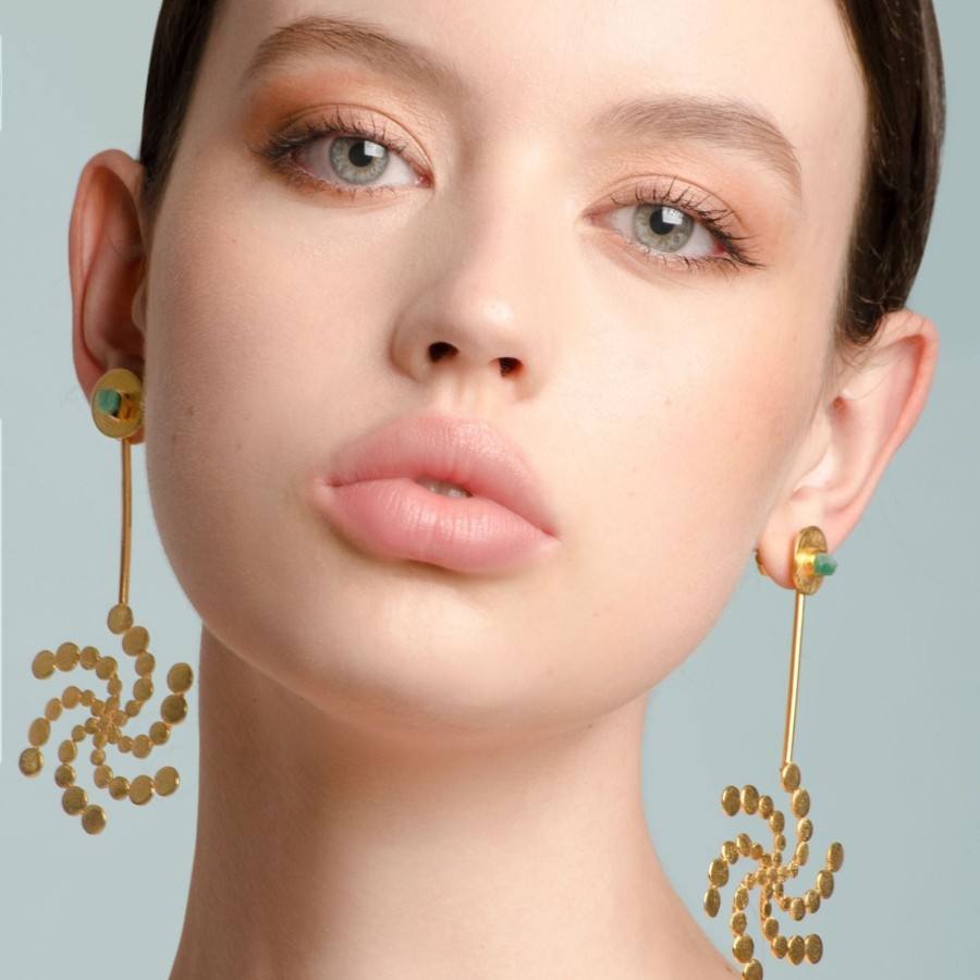 Women TAO BY VANESSA ARCILA Earrings | Maria Raw Emerald Bronze & 24K Gold Plated Snail 2 In 1 Earrings