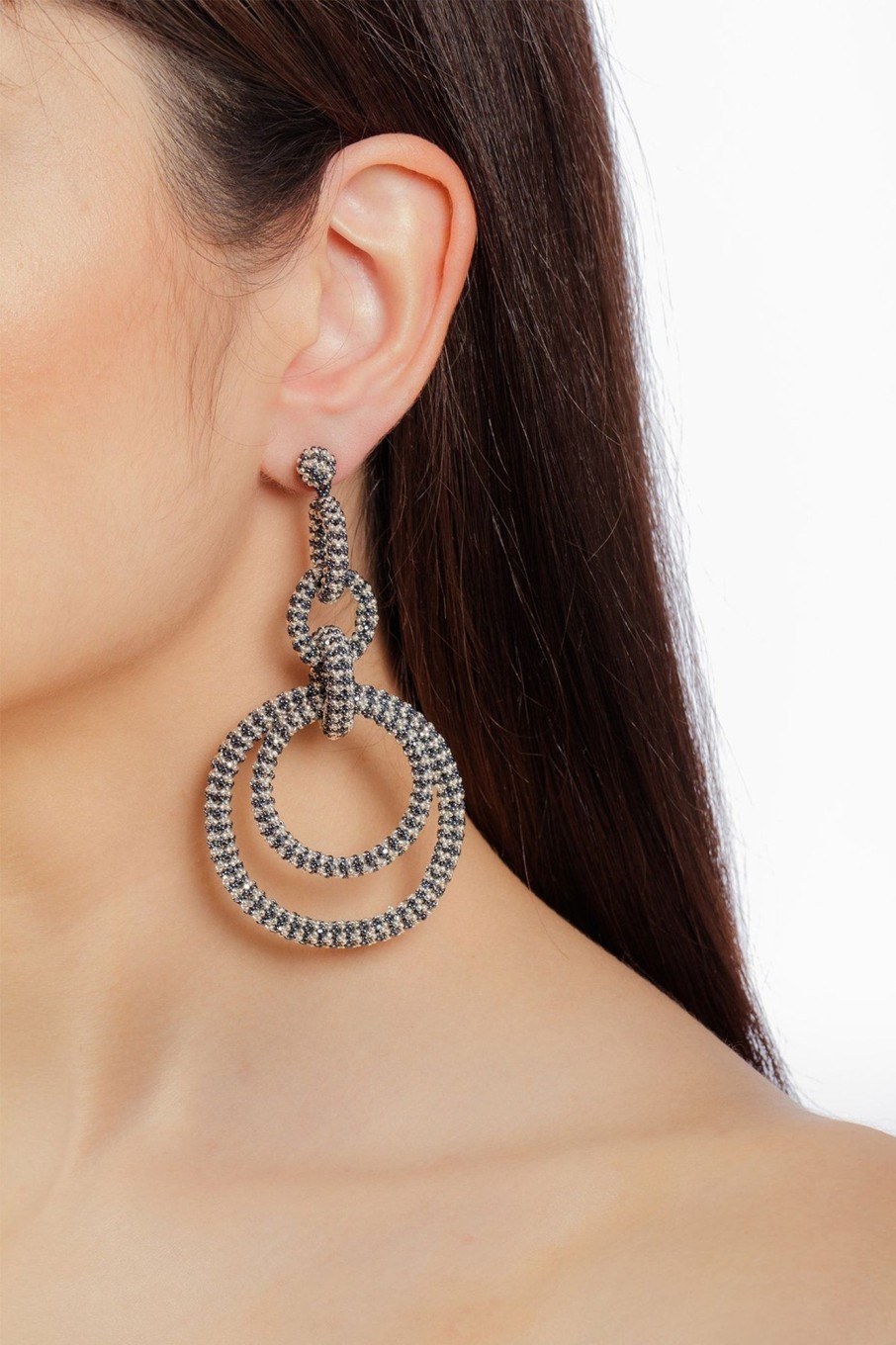 Women Kuu Earrings | 5 Hoop Earings-Metallic Grey Glass